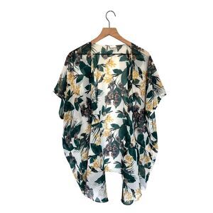 Sonoma Multicolor Floral Swimsuit Cover Duster Kimono Boho White Green Yellow OS